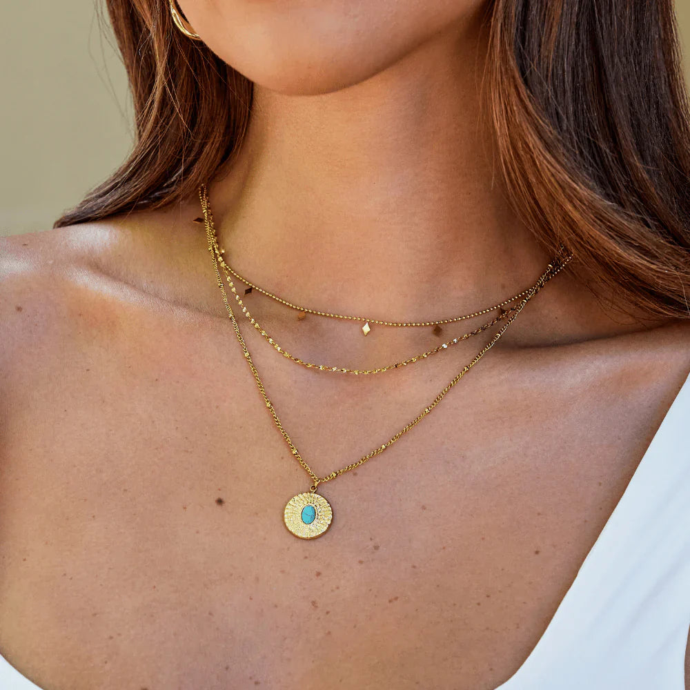Vioraia Turquoise Stone Coin Necklace