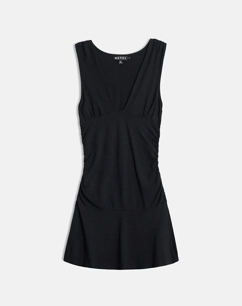 Luscian Plunge Mini Dress in Black