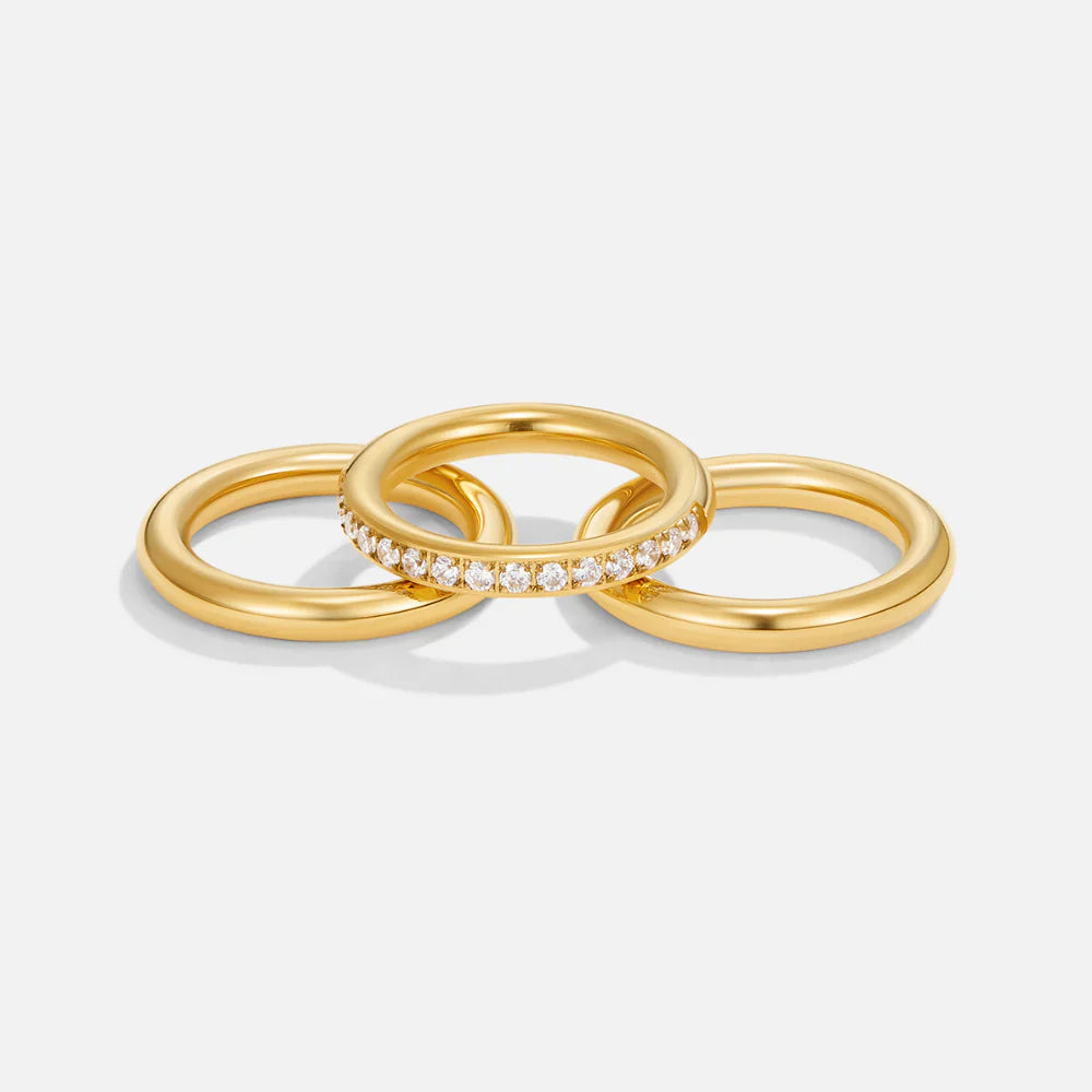 Vioraia Vana Trio Gold & Crystal Ring Set