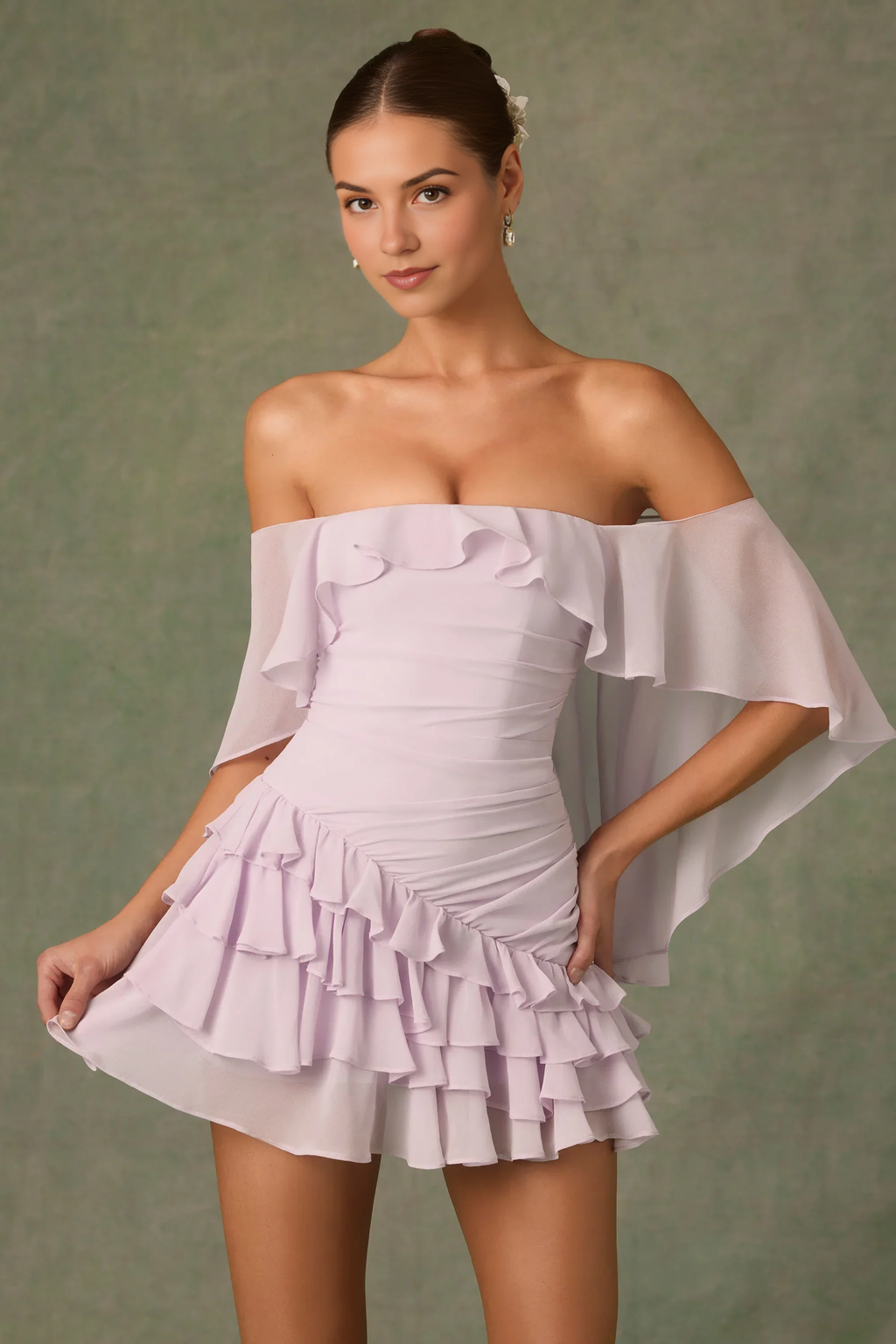 Off-Shoulder Ruffled Mini Dress in Lilac – Flirty & Feminine