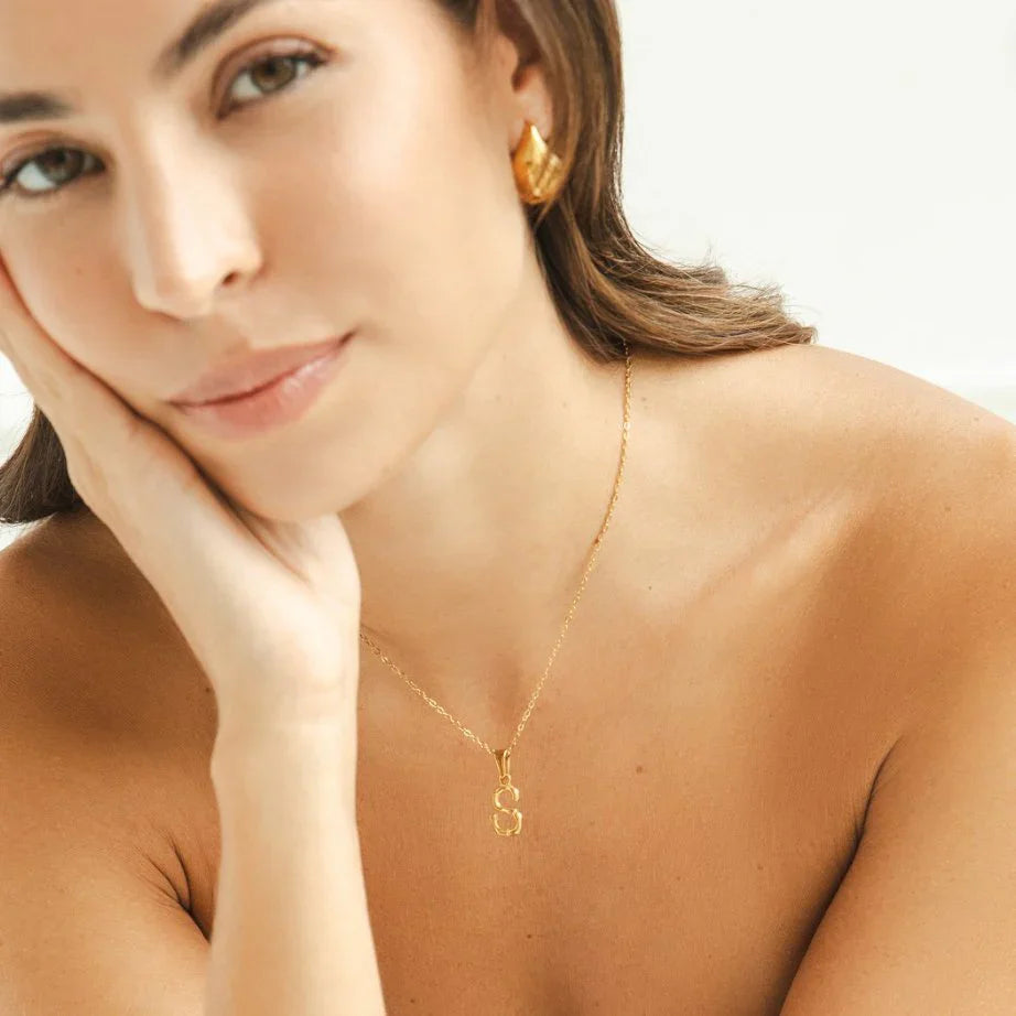 Vioraia Golden Bamboo Letter Pendant Necklace