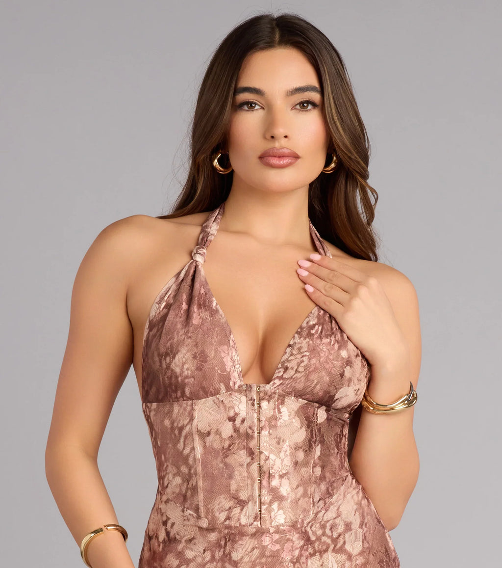 Soft Focus Nights Mesh Corset Mini Dress
