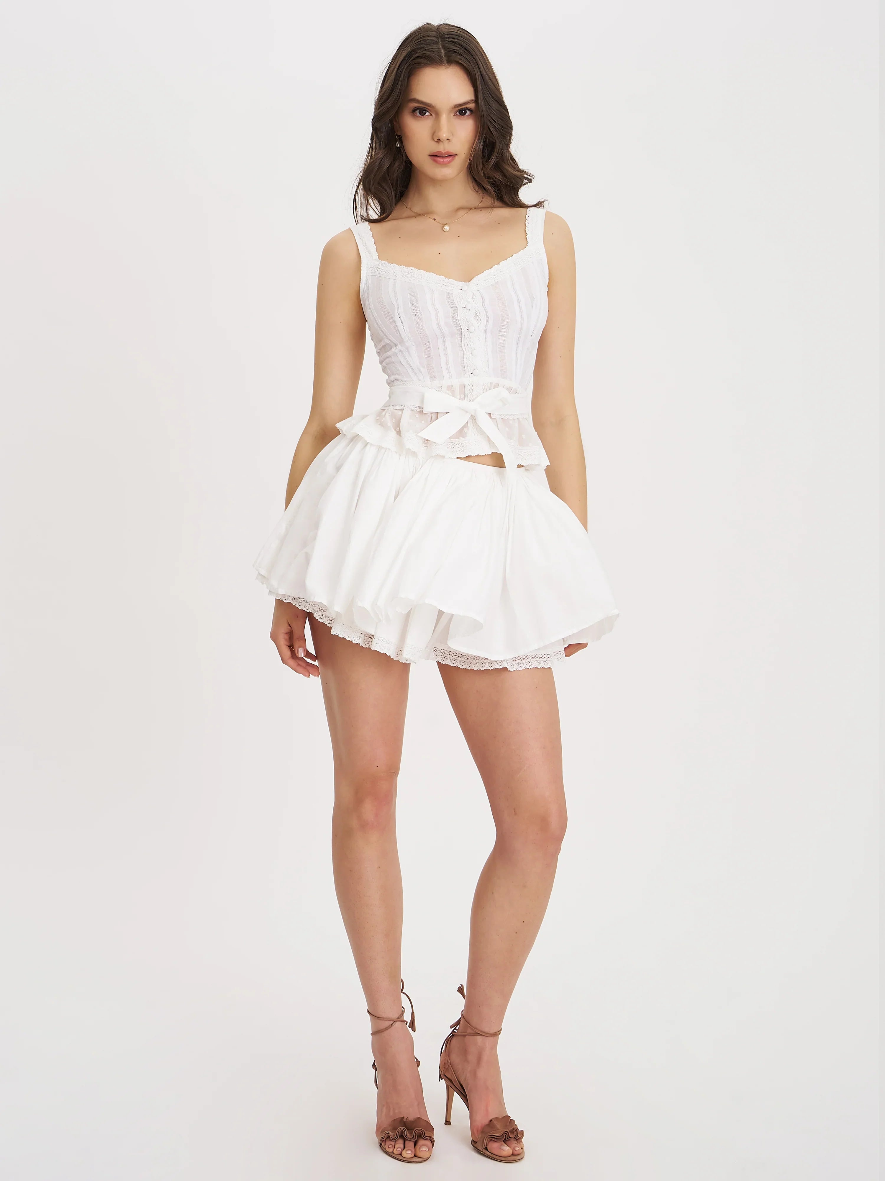 Aliza Lace Trim Layered Cotton Mini Full Skirt