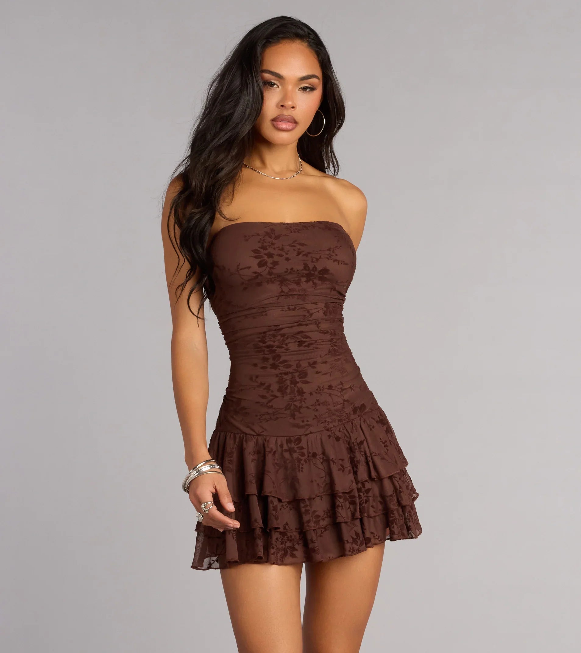 Mood Set Strapless Ruffled Mini Dress