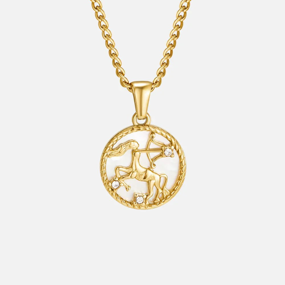 Vioraia White Shell Zodiac Coin Necklace