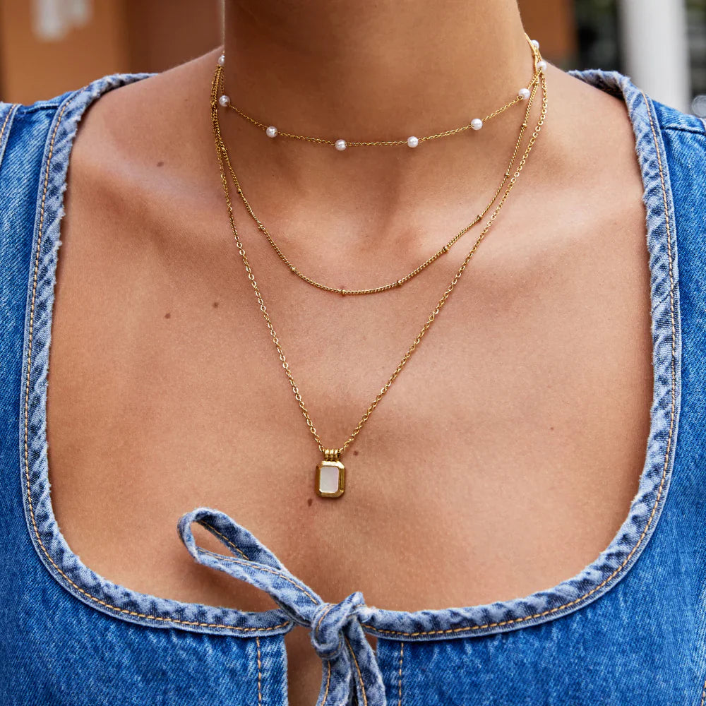 Vioraia Valerie Layered White Pendant Necklace