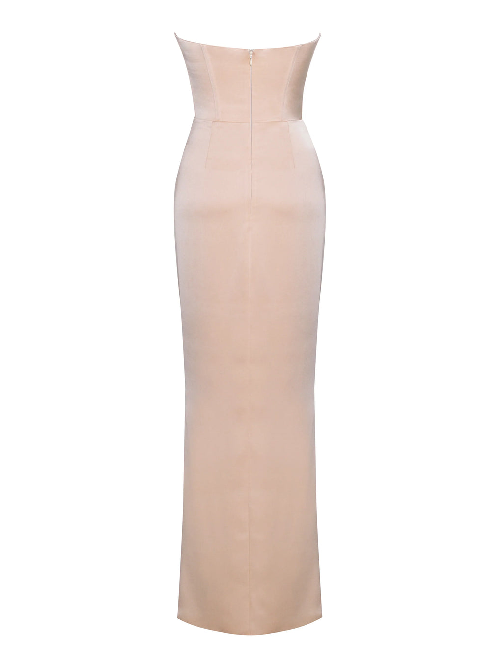 Amelia Blush Satin Corset Slit Gown With Crystal Embellished