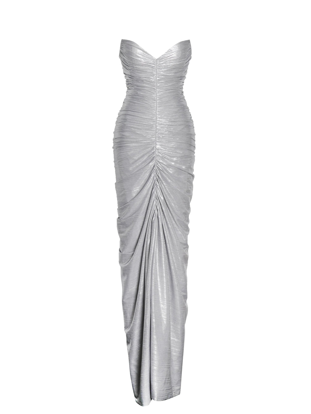 Sable Ruched Silver Glitter Mermaid Gown