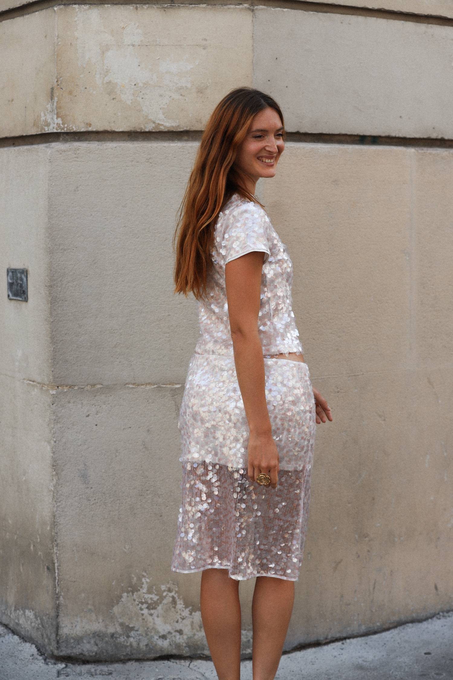 Midi Skirt | Pink Sequin