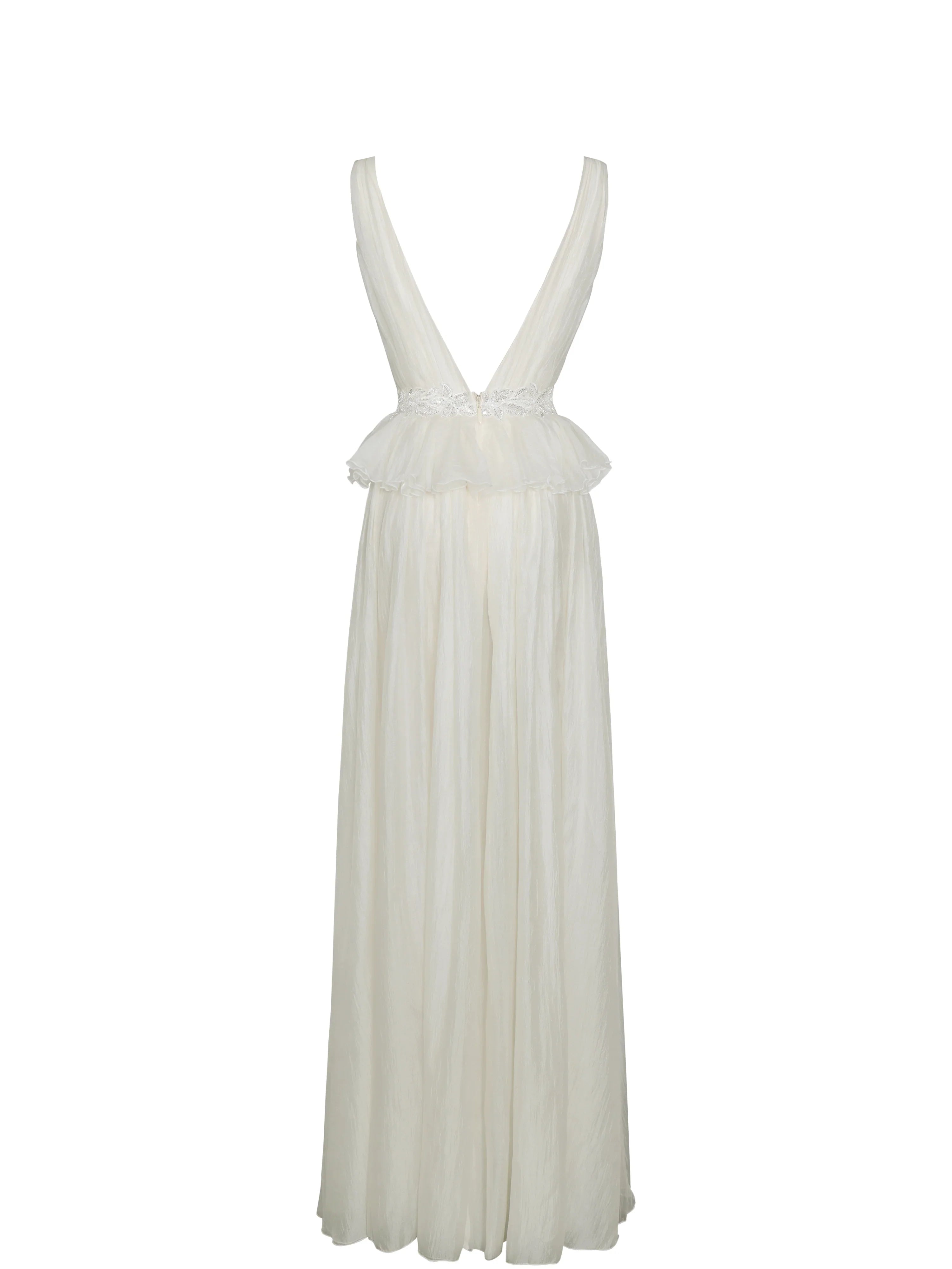 Calleigh Off White Flare Beaded Belt Maxi Gown