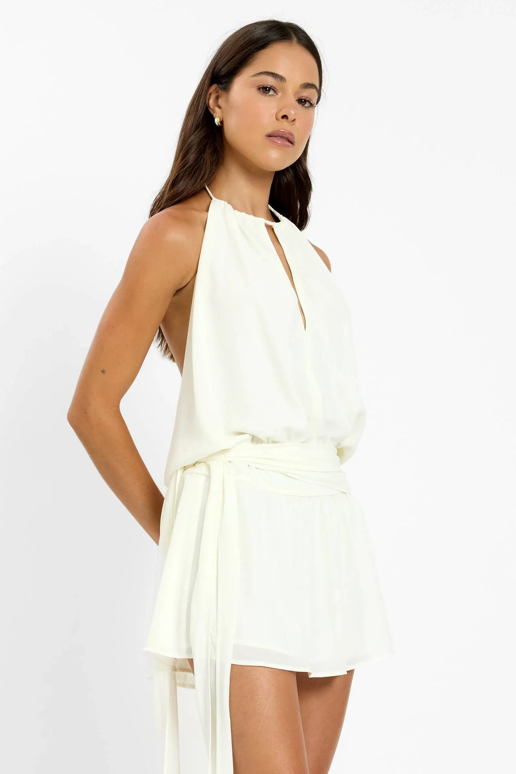 Drape Backless Mini Dress | White