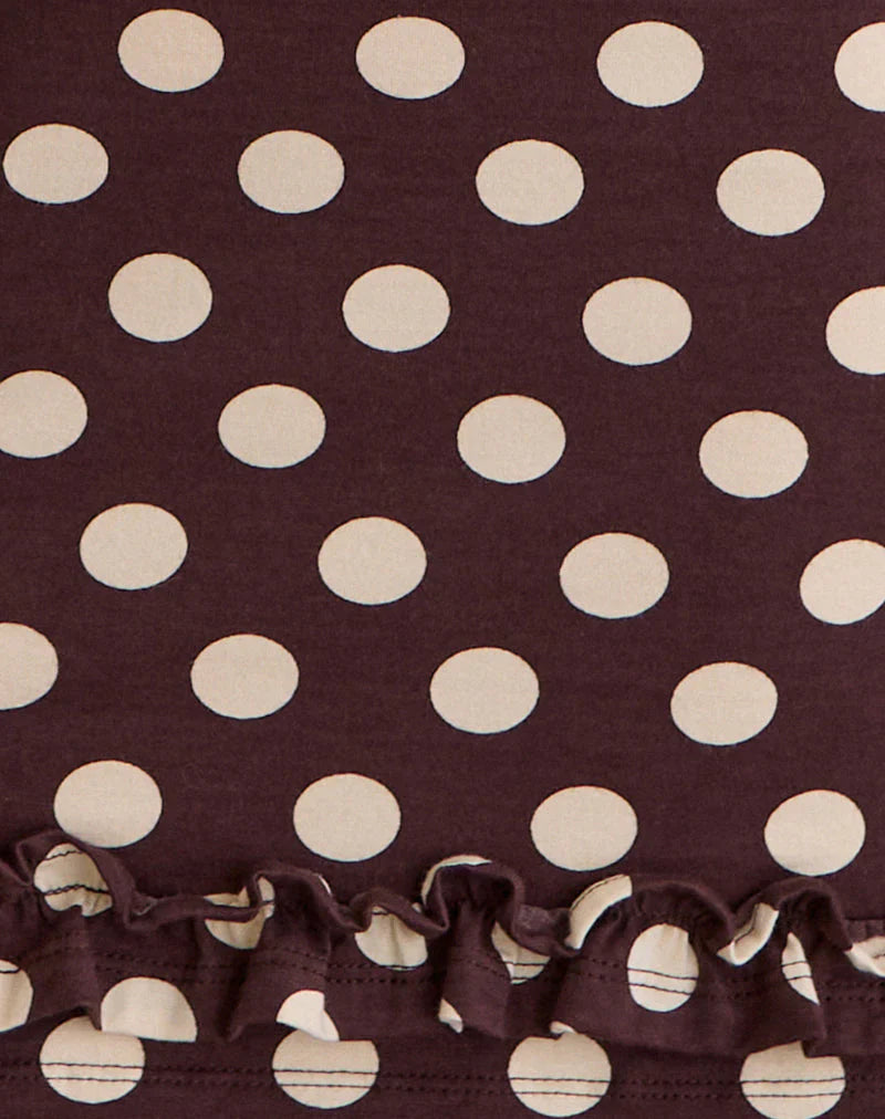 Vadora Frill Hem Mini Dress in Brown with Big Polka Cream