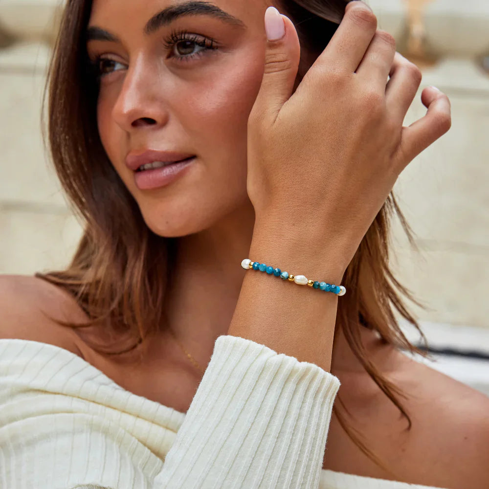 Vioraia Turquoise Blue & Pearl Bead Bracelet
