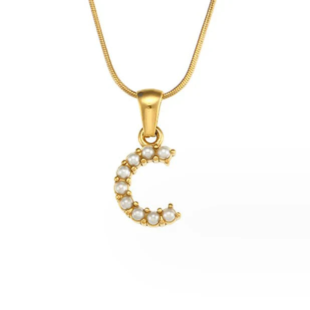 Vioraia Letter Pearl Charm Necklace