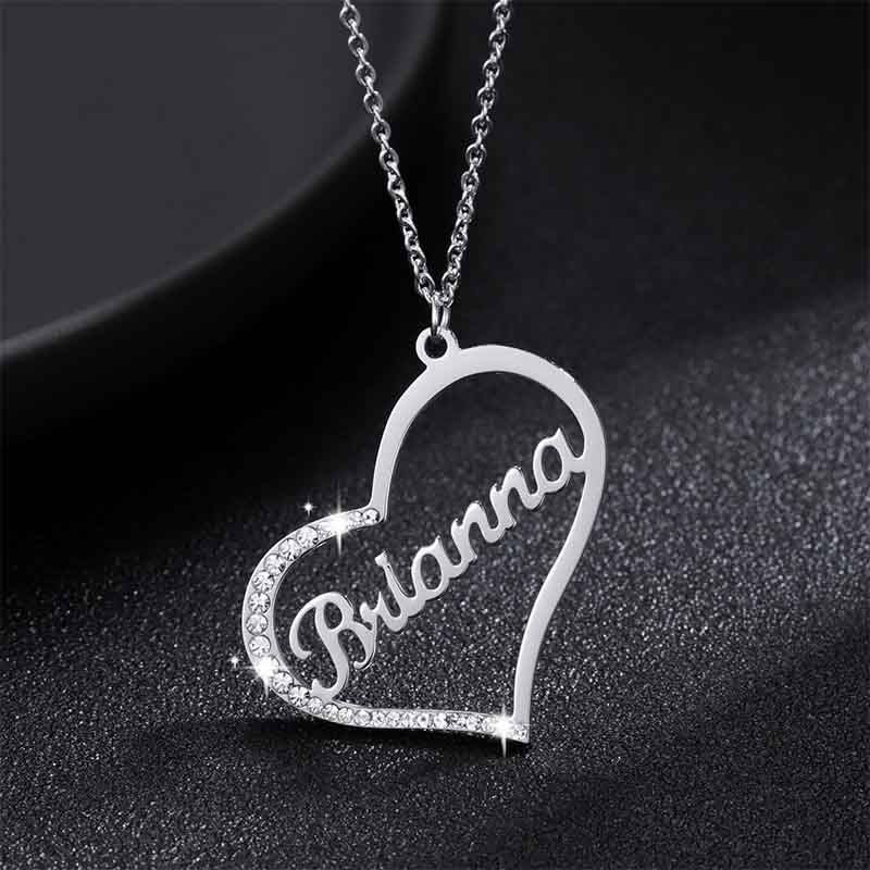 Vioraia Sparkling Name In Heart Necklace