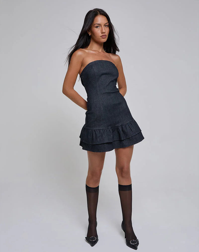Luminis Mini Dress in Dark Denim Indigo