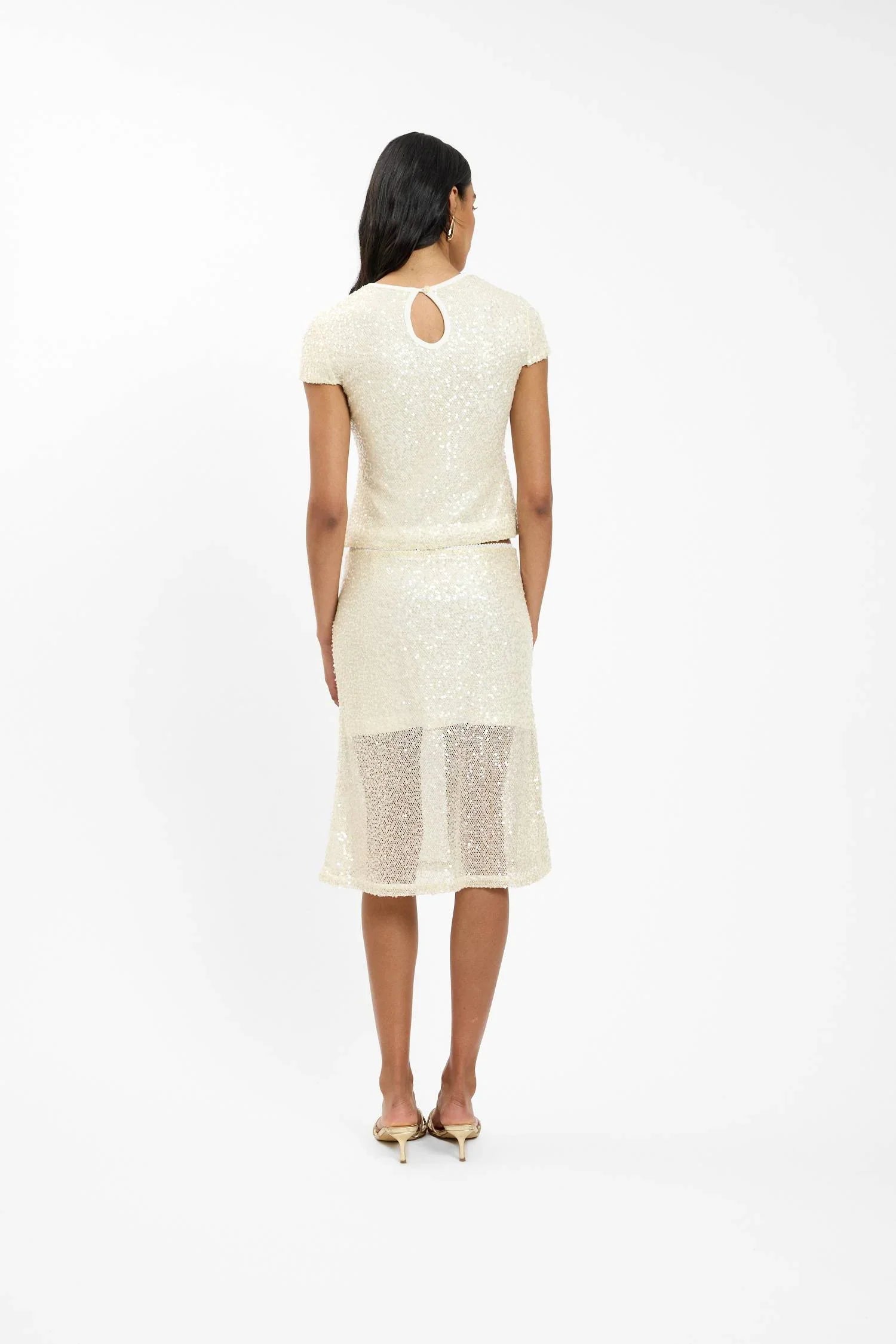 Fitted Tee | Mesh Ivory Sequin