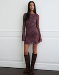 Sevila Long Sleeve Mini Dress in Mesh Blurry Floral Burgundy