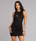Risk Taker Crew Neck Lace-Up Mini Dress