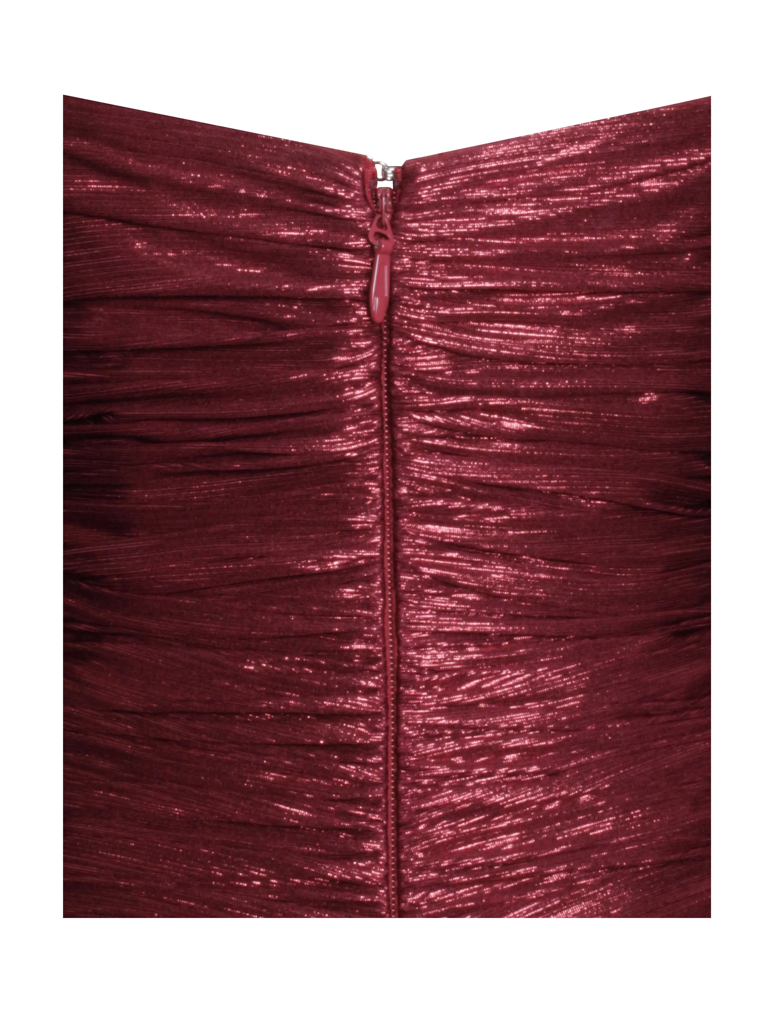 Sable Ruched Burgundy Glitter Mermaid Gown