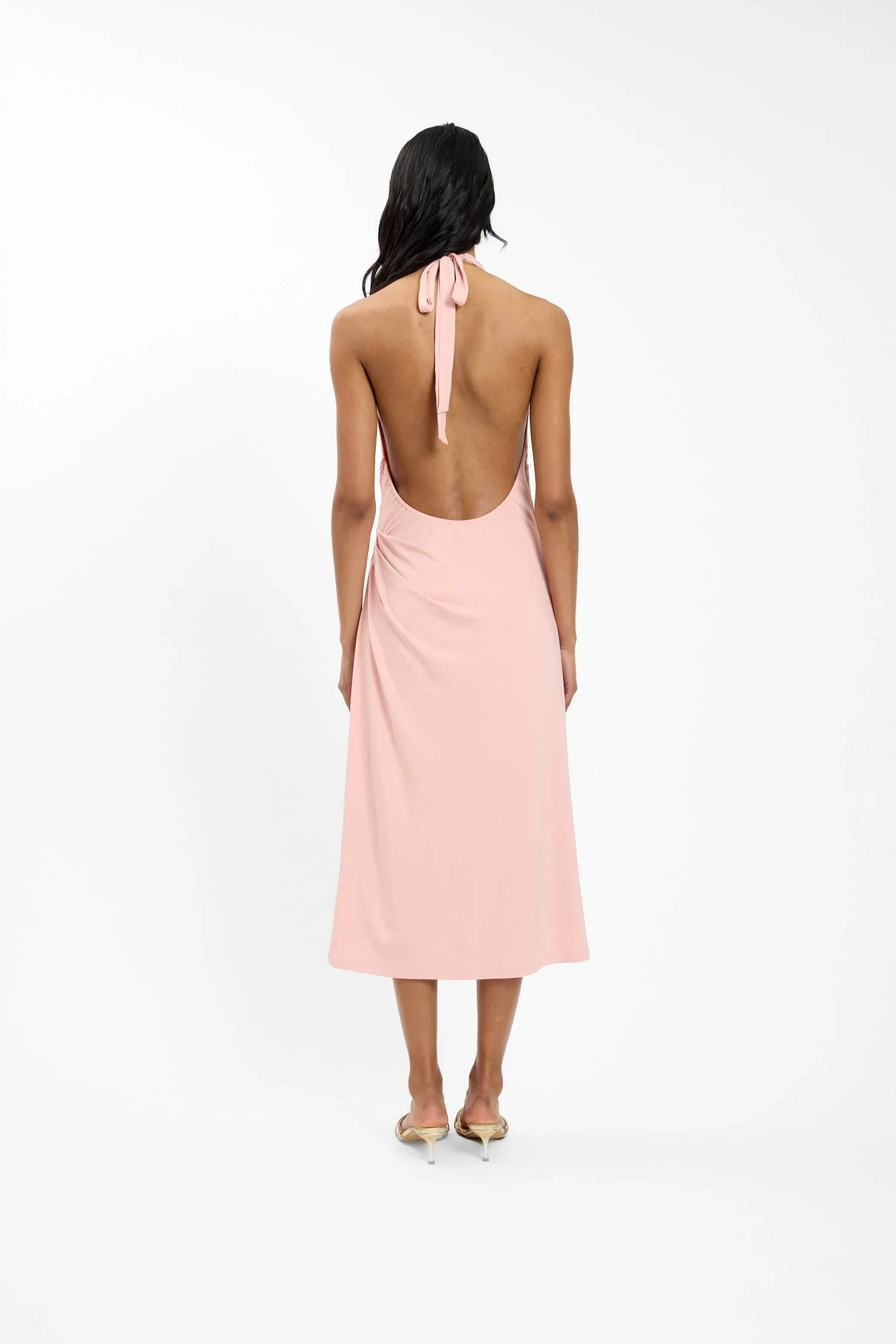 Pleated Backless Halter Dress | Musk