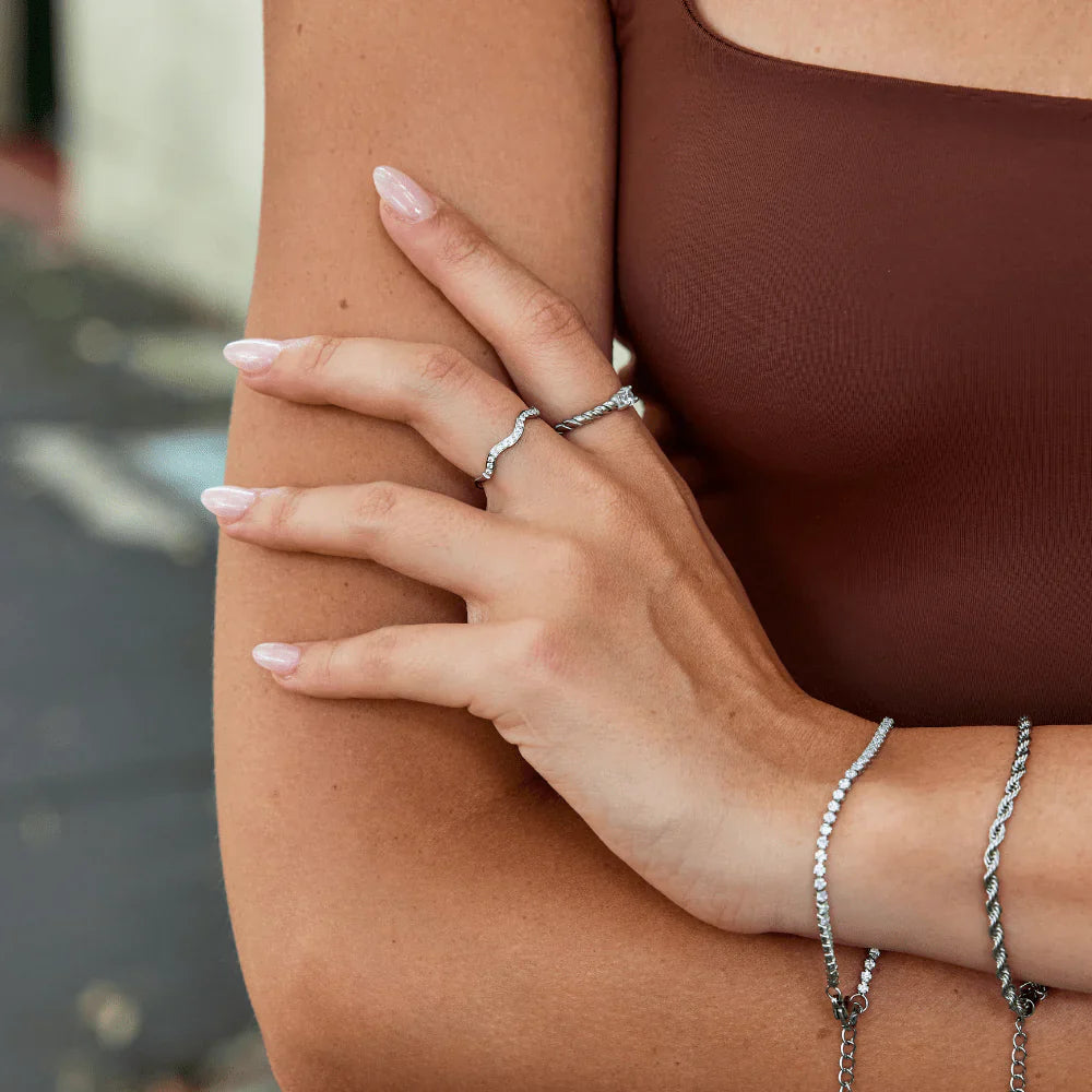 Vioraia Zenya Crystal & Silver Wave Ring