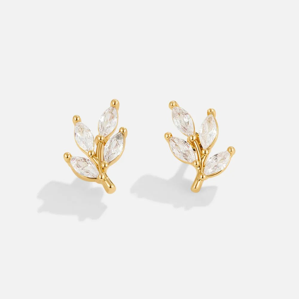 Vioraia Crystal Leaf Stud Earrings