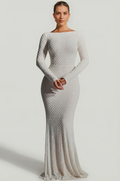 Embellished Open-Back Gown in White