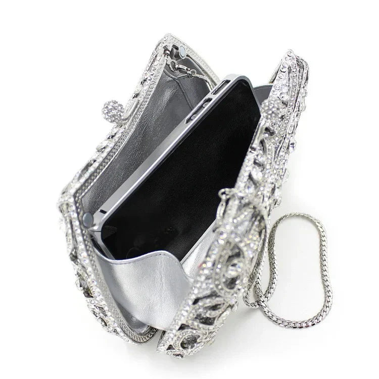 Vioraia Ayanne Crystal Covered Clutch Bag - Silver