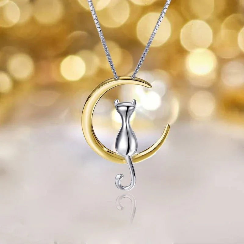 Vioraia Cat Sitting On the Moon Necklace