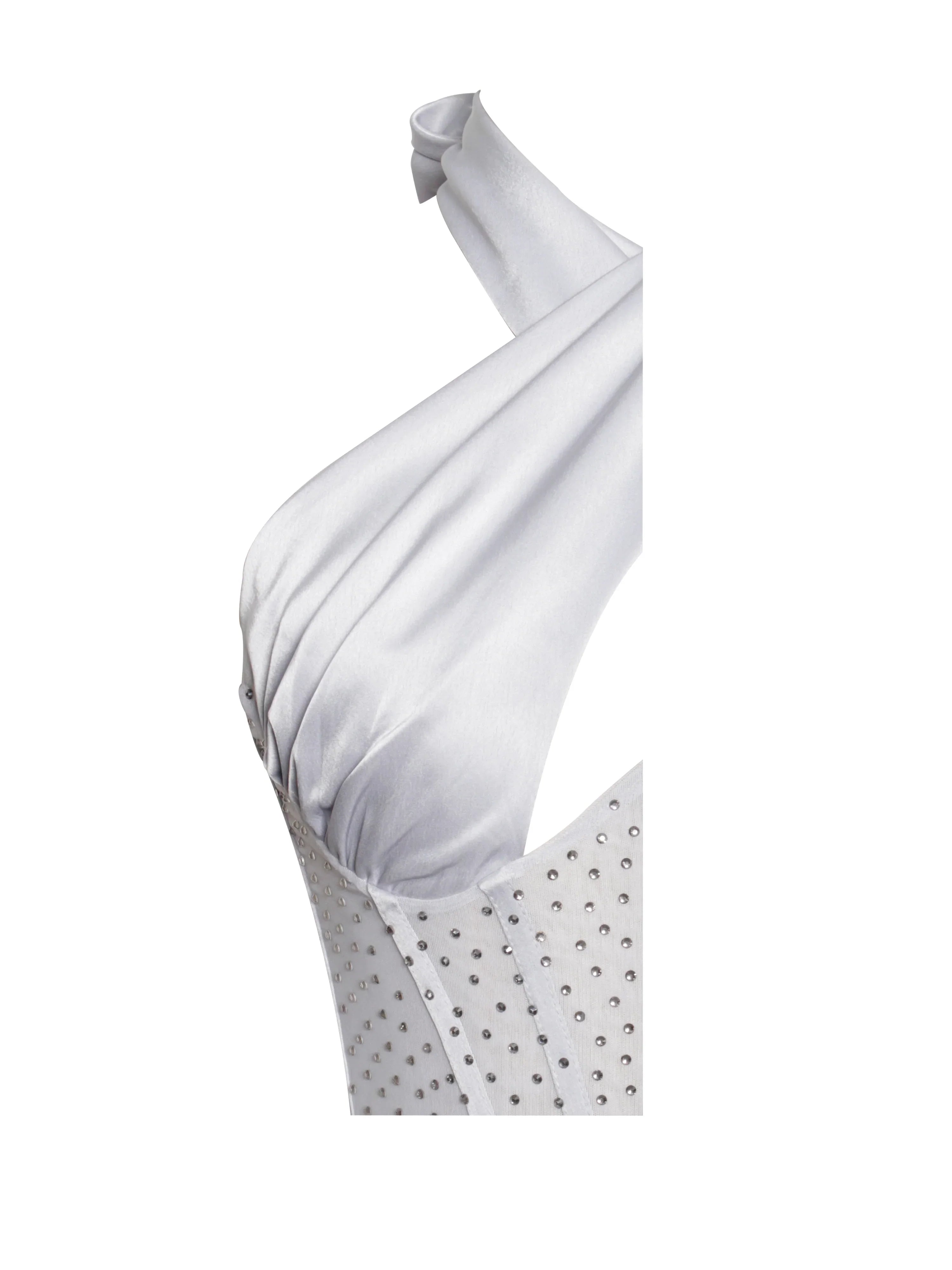 Noemie Silver Crystal Corset Satin Gown