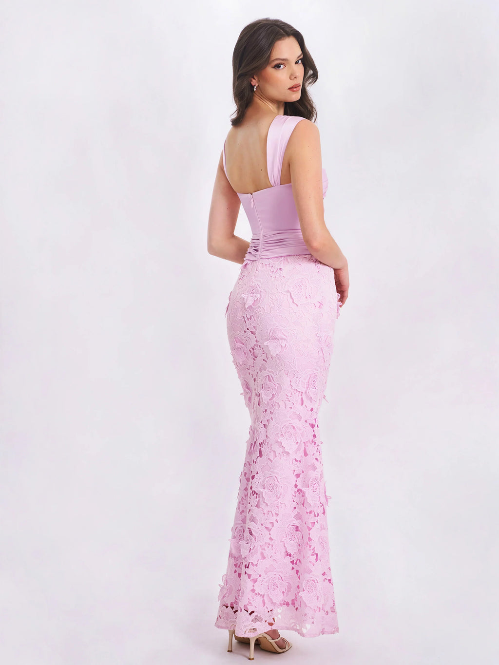Dahlia Pink Floral Lace Mermaid Gown