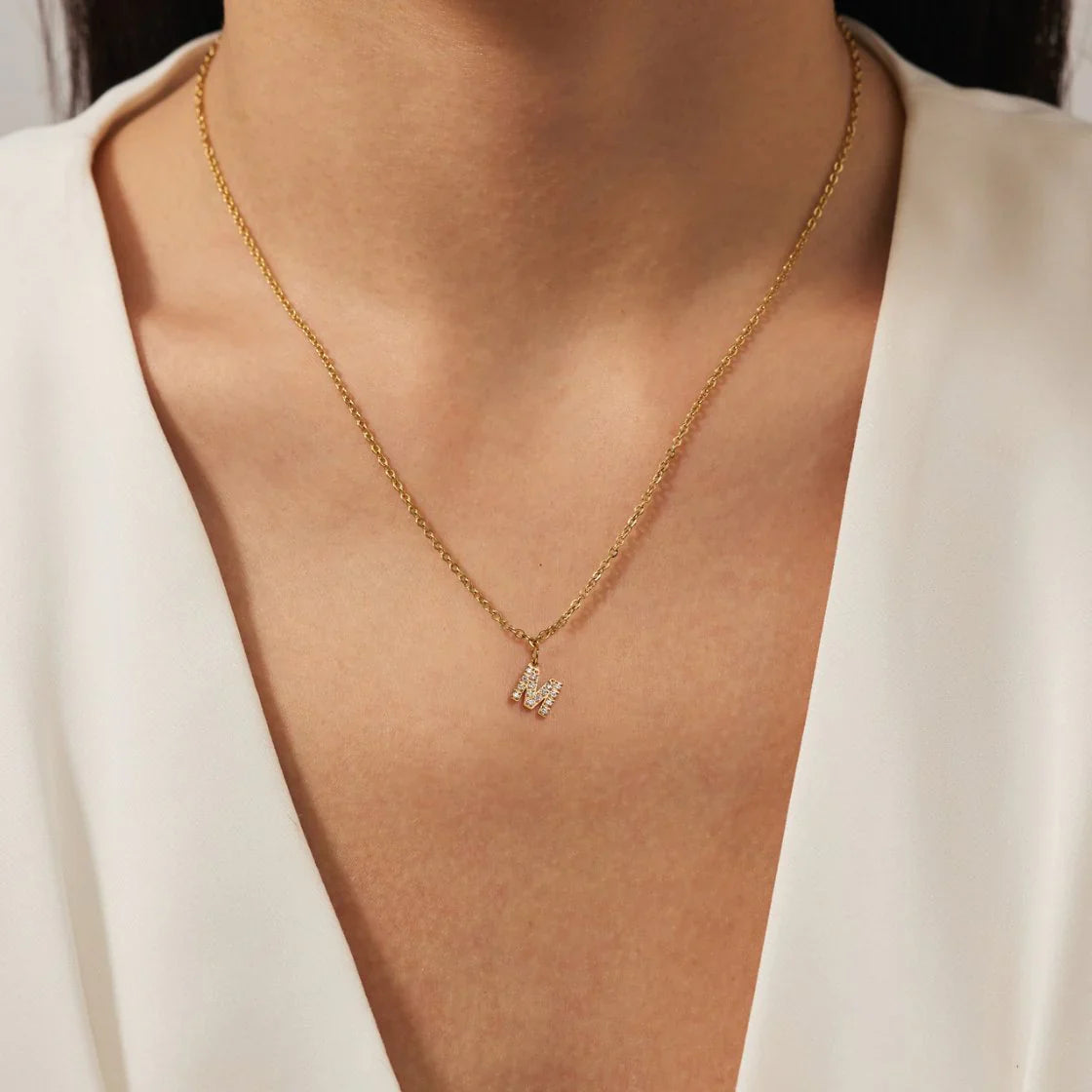 Vioraia Crystal Letter Charm Necklace