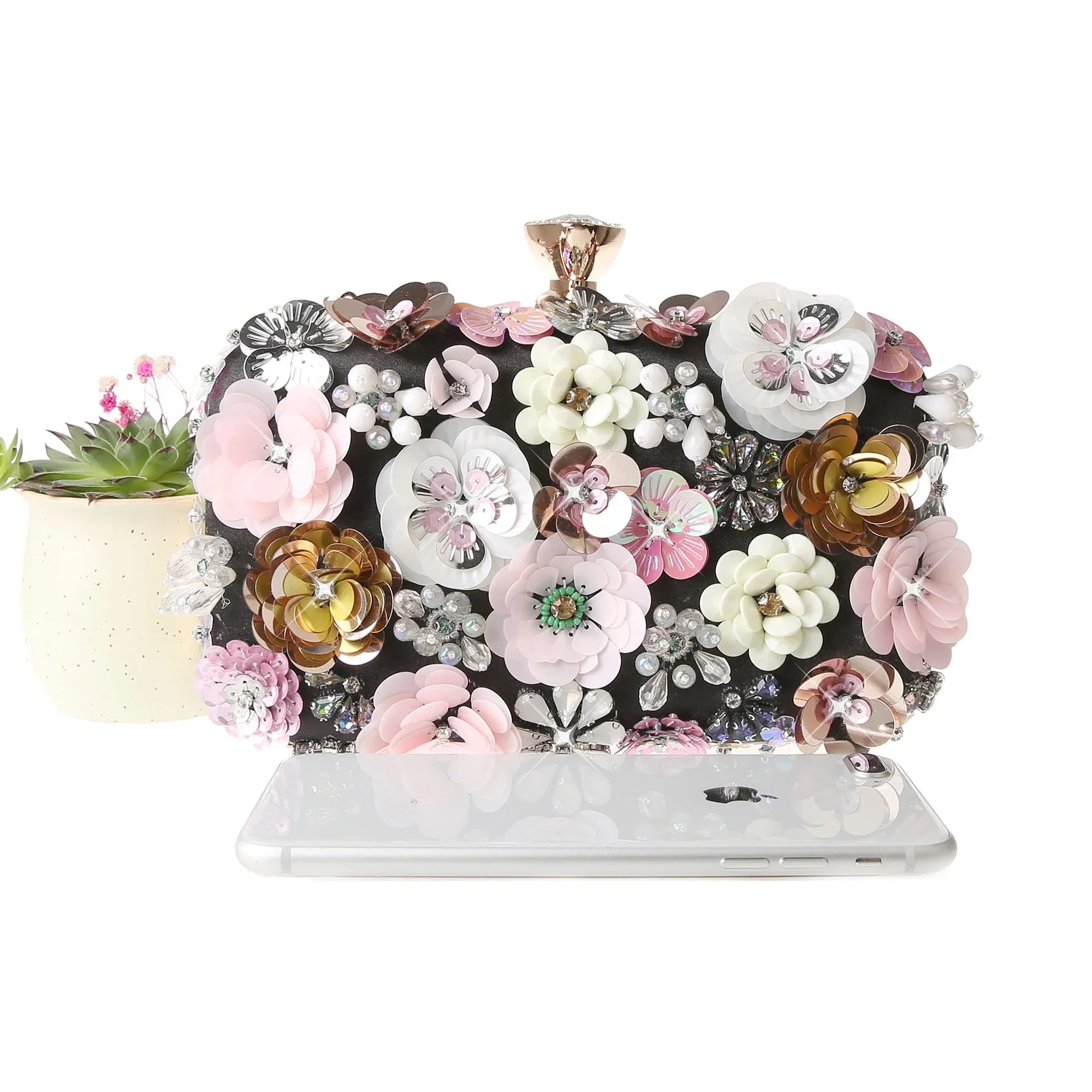 Vioraia Zenaida Handmade Flower Beaded Clutch Bag