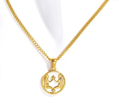 Vioraia White Shell Zodiac Coin Necklace