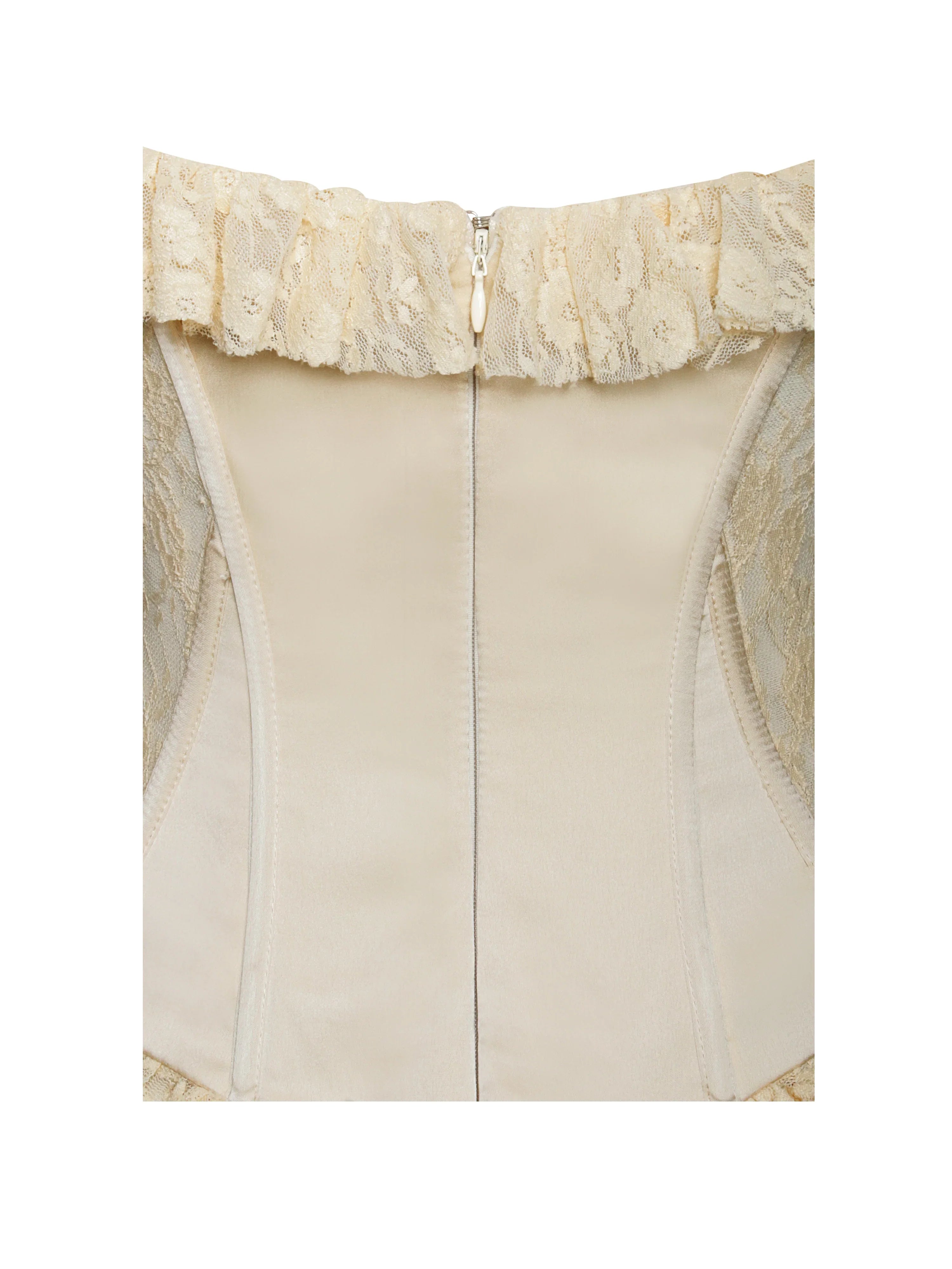 Ersilia Pale Yellow Satin Lace Peplum Corset Off Shoulder Maxi Dress