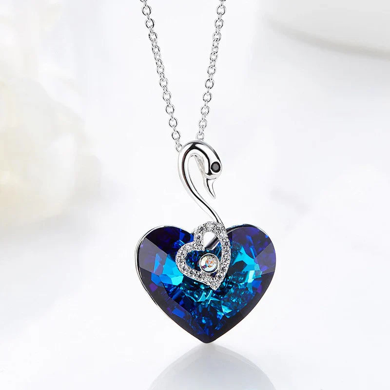 Vioraia Crystal Swan Heart Necklace
