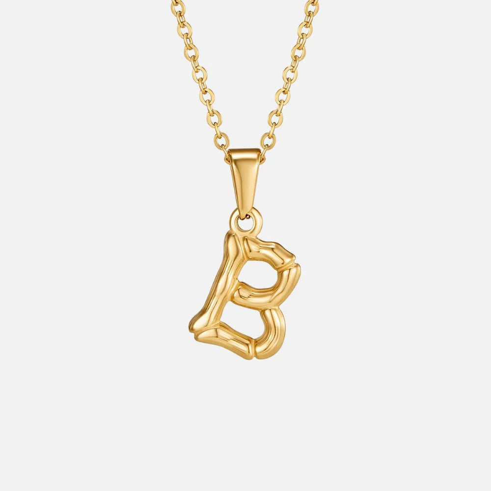 Vioraia Golden Bamboo Letter Pendant Necklace