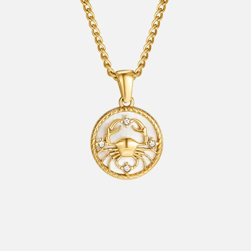 Vioraia White Shell Zodiac Coin Necklace