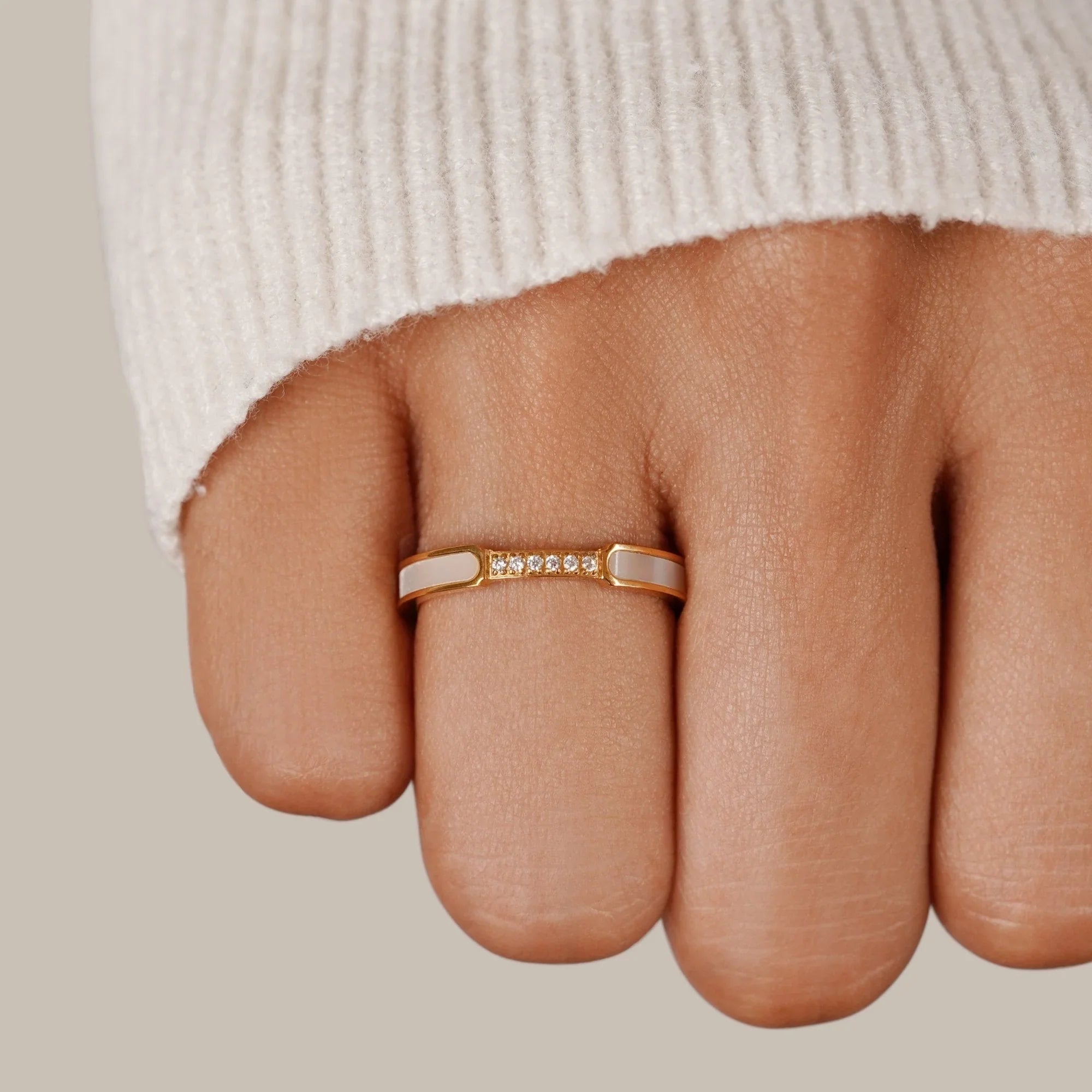 Vioraia Mother Of Pearl & Crystal Ring