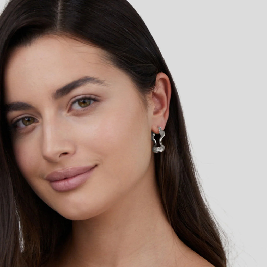 Vioraia Geometric Wave Silver Hoop Earrings