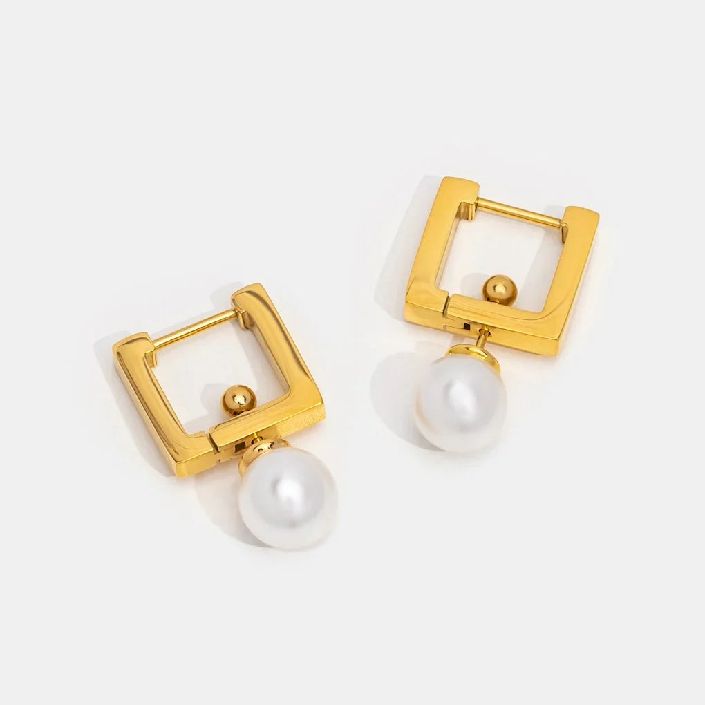 Vioraia Square Hoop & Pearl Drop Earrings