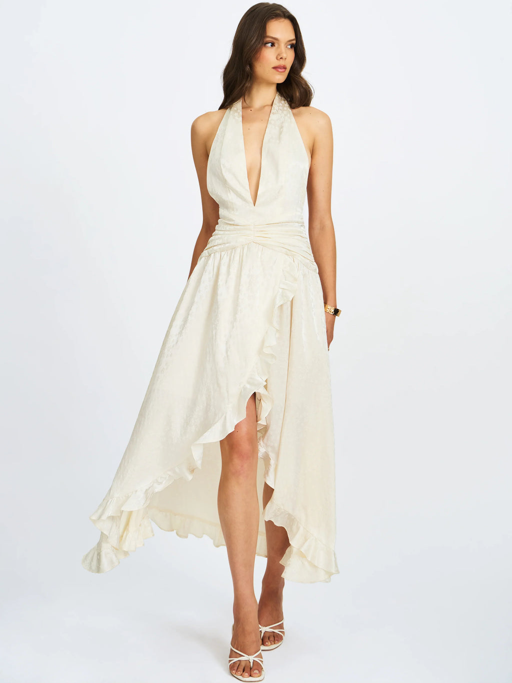 Nalani Floral Ivory Ruffled Halter Maxi Dress