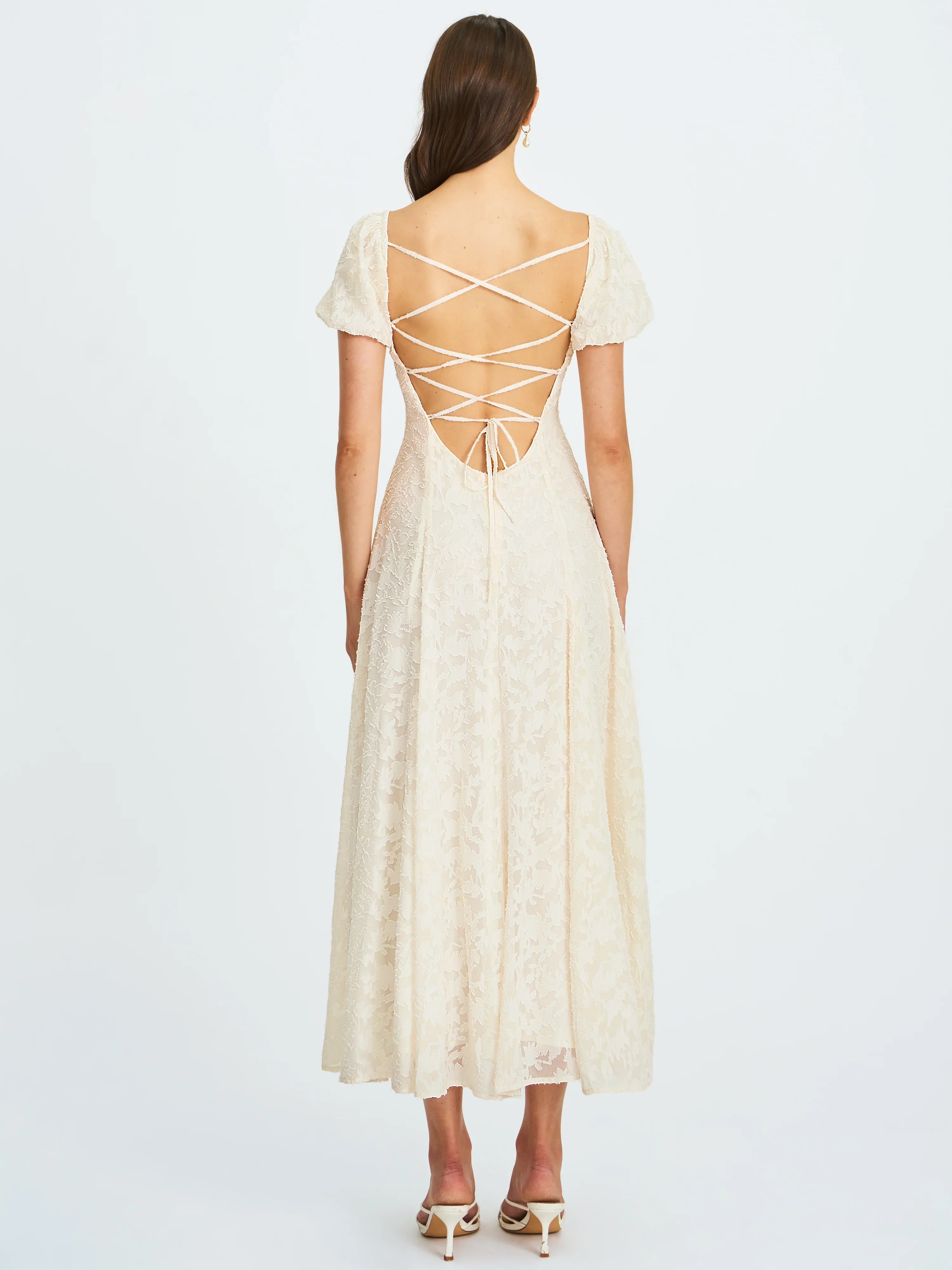 Pandora White Bubble Sleeve Backless Maxi Dress