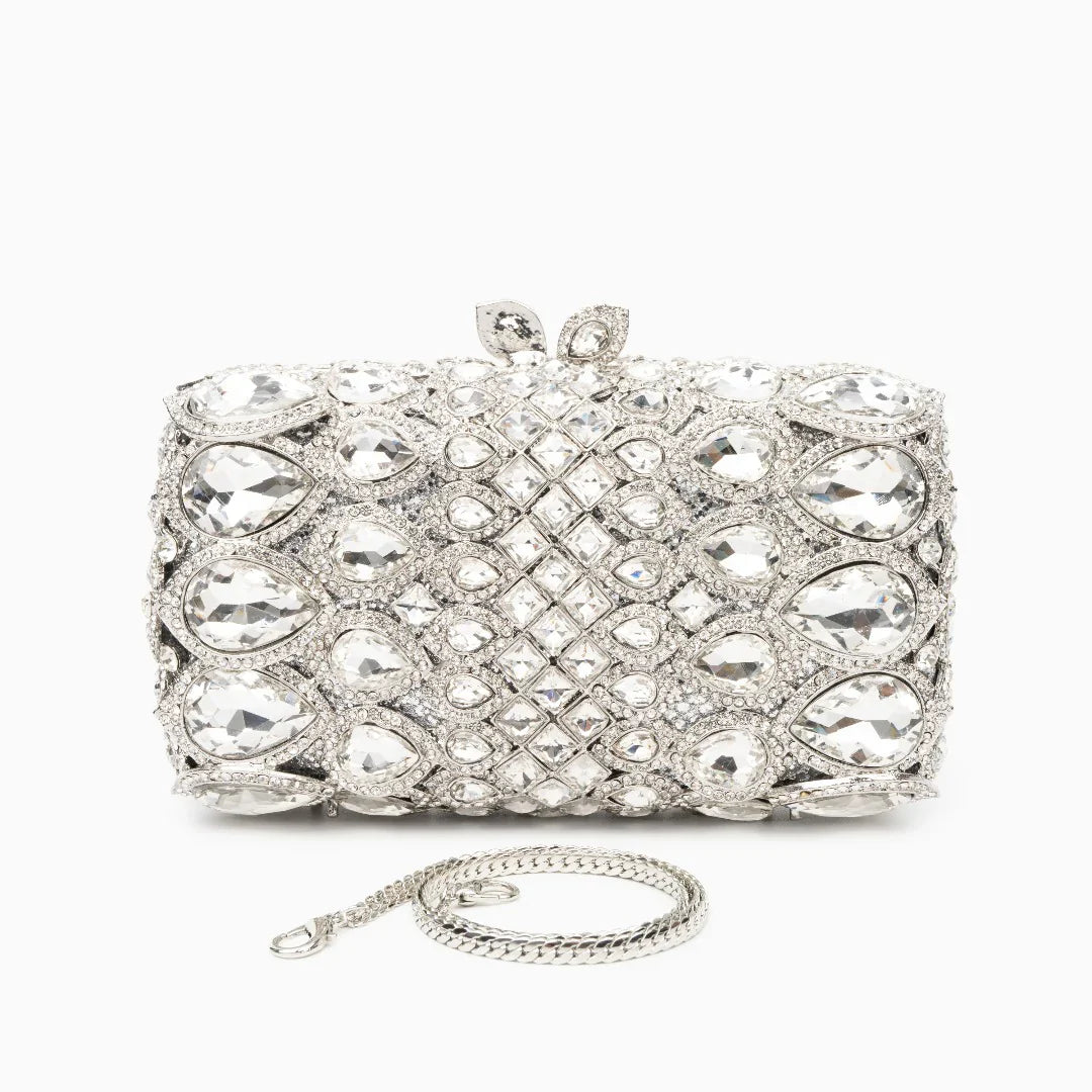 Vioraia (CS) Reina Rhinestones Crystals Clutch Bag - Silver