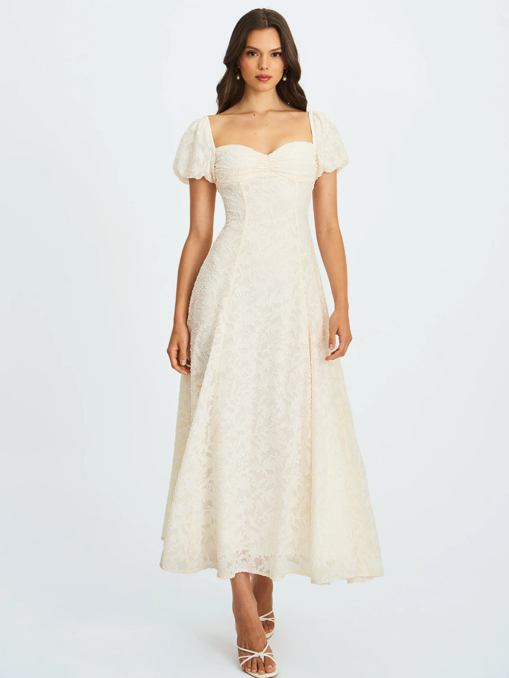 Pandora White Bubble Sleeve Backless Maxi Dress