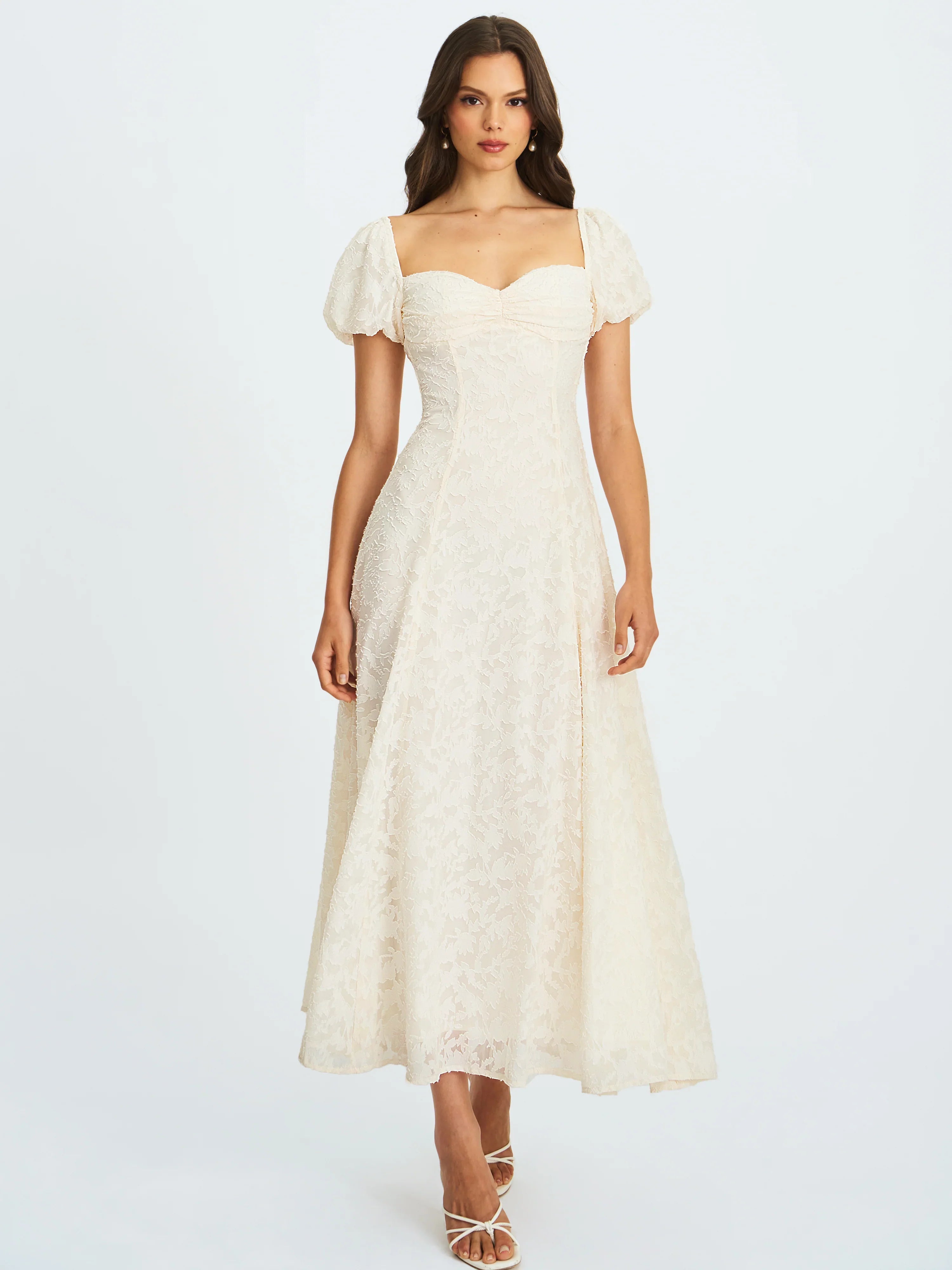 Pandora White Bubble Sleeve Backless Maxi Dress