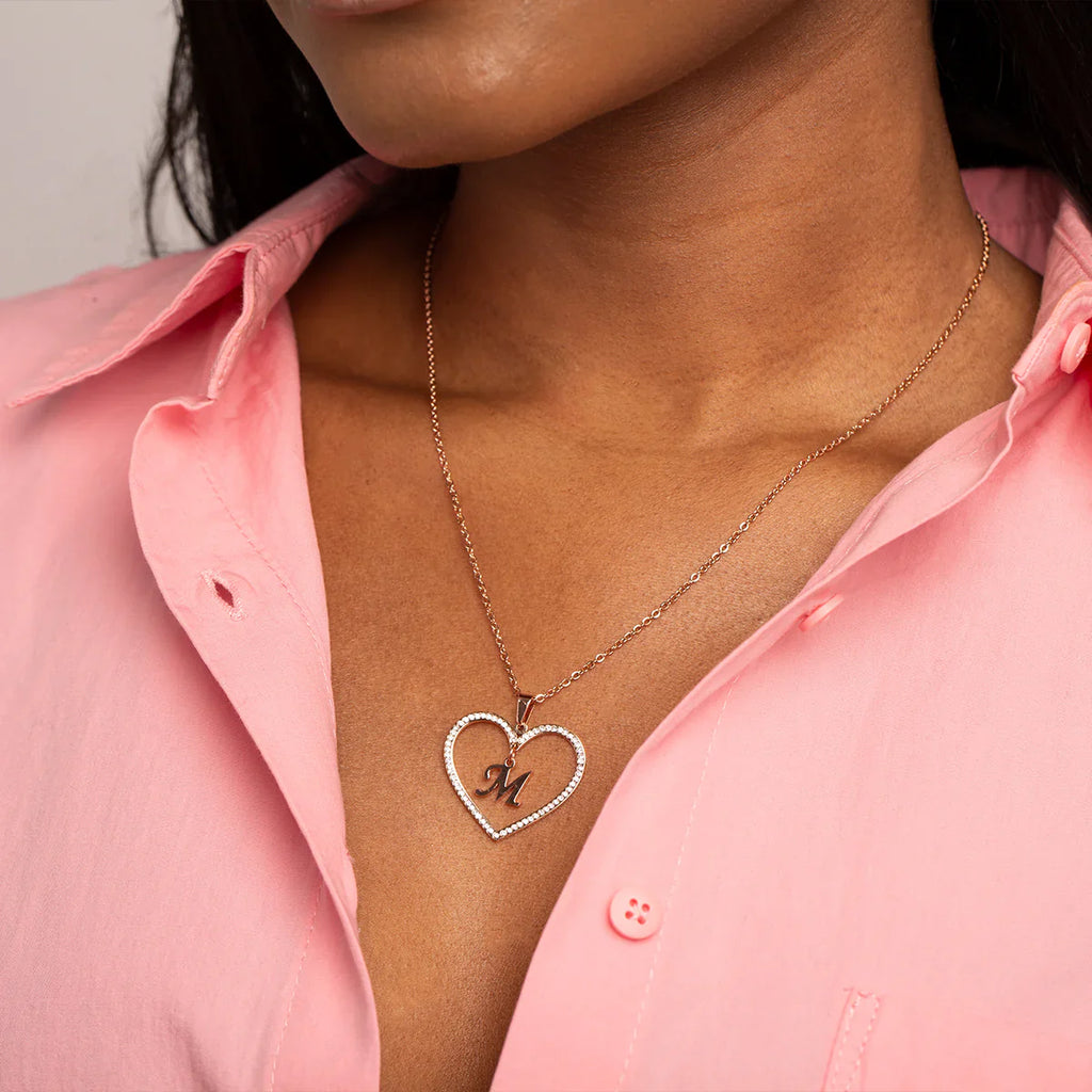 Vioraia Sparkling Heart Initial Necklace