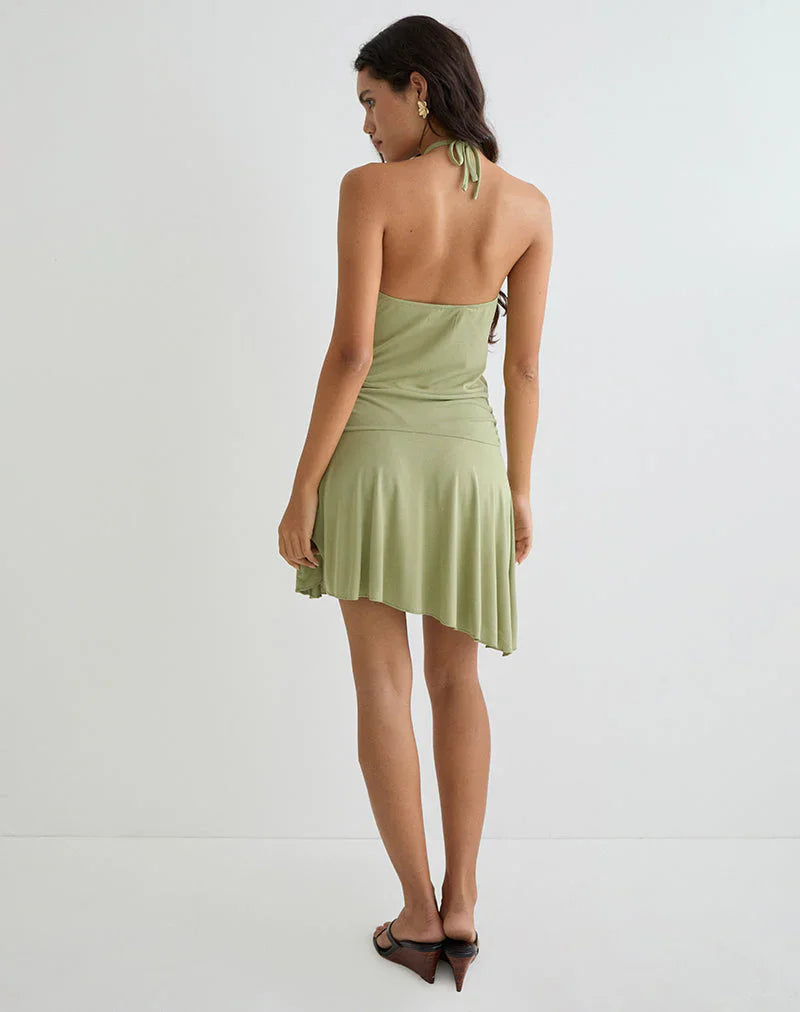 Saira Halter Neck Mini Dress in Sage