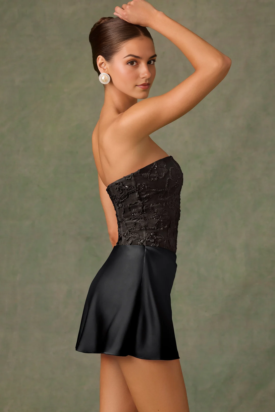 Embellished Draped Strapless A-Line Mini Dress in Black – Sparkling Party Ready